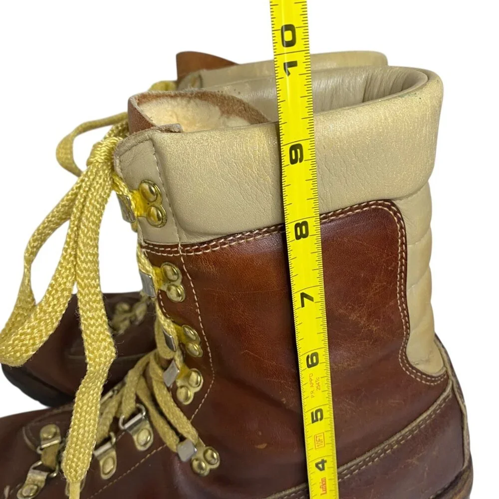 Vintage Genuine Sherpa‎ Lined Brown Leather Hiking Boots Lace Up Men 8.5EE